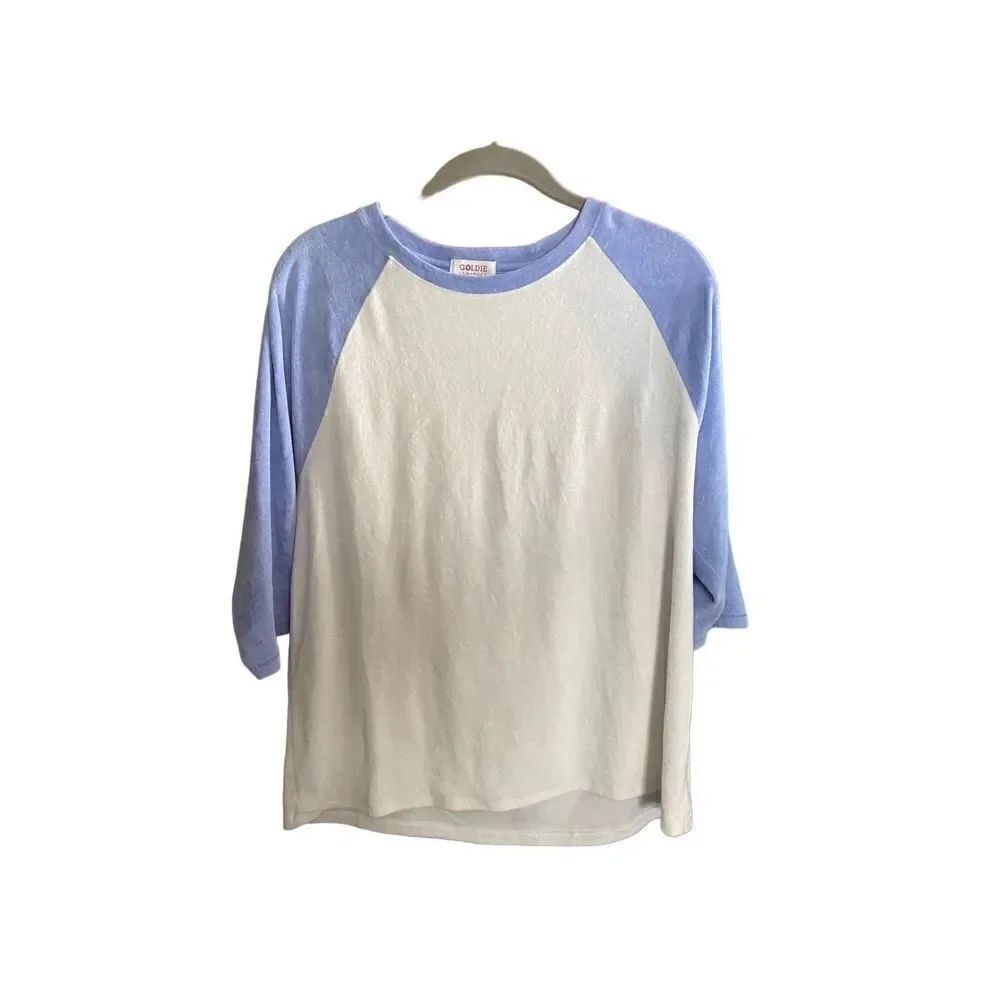 Goldie lewinter raglan style blue and white casual top size large